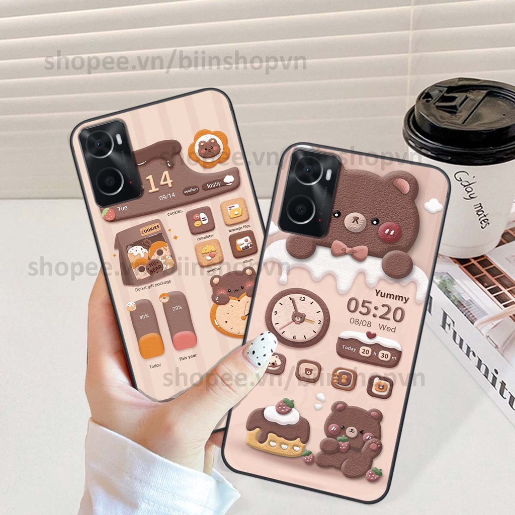 Ốp Oppo A76 in 3D icon gấu nổi siêu xinh, siêu đáng yêu, cá tính phong cách