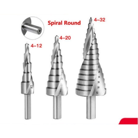 Mũi Khoan Tháp Trắng Xoắn, Chất liệu bằng thép gió rất bền, 4-12mm. 4-20mm. 4-32mm