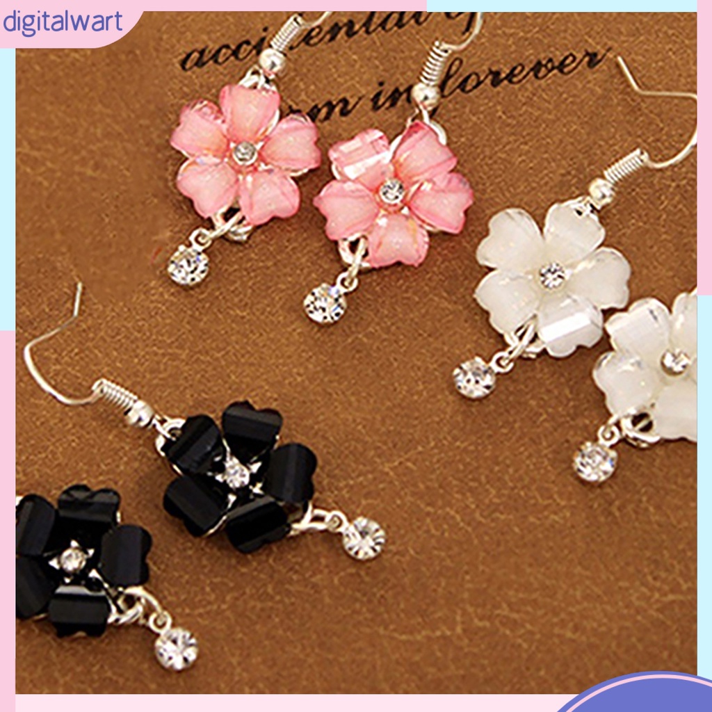 Cặp khuyên tai dài hình bông hoa nhỏ xinh đính đá sang trọng cá tính dành cho nữ