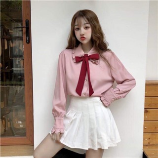 [ORDER] Áo sơ-mi hồng cravat nơ cổ bèo