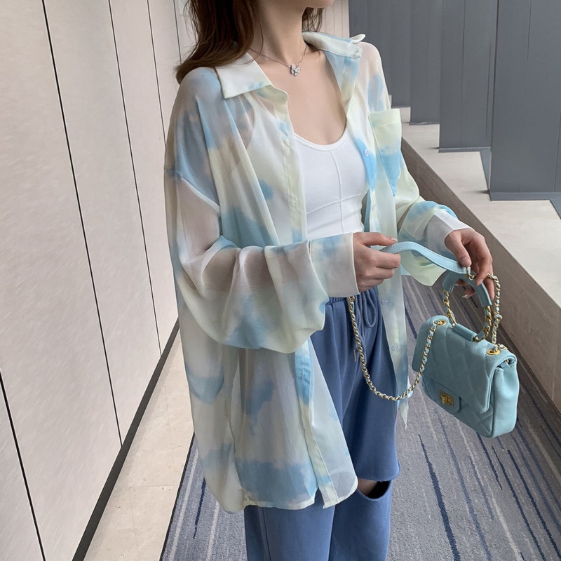 Áo Sơ Mi Tay Dài Họa Tiết Tranh Sơn Dầu 175858 Áo Khoác Sơ Mi Mỏng Chống Nắng Dáng Rộng Trẻ Trung Năng Động