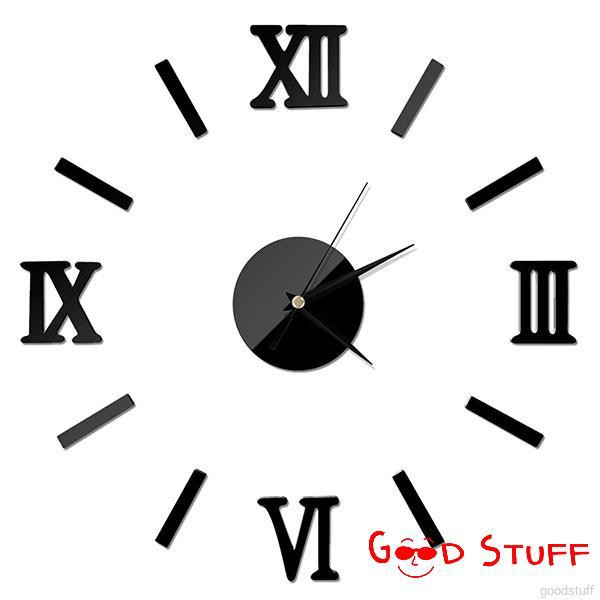 LovelyHome Adhesive Silver Vintage Roman Numeral Number Frameless Wall Clock 3D Home Decor