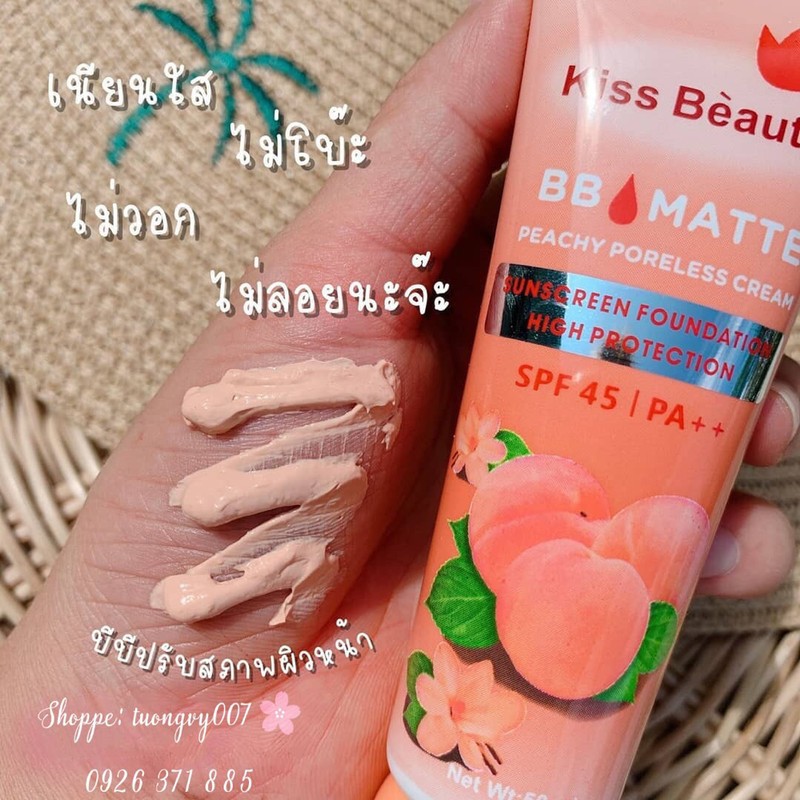 Kem nền BB Cream đào 2in1 của Kiss Beauty (có chống nắng SPF45 và che khuyết điểm)