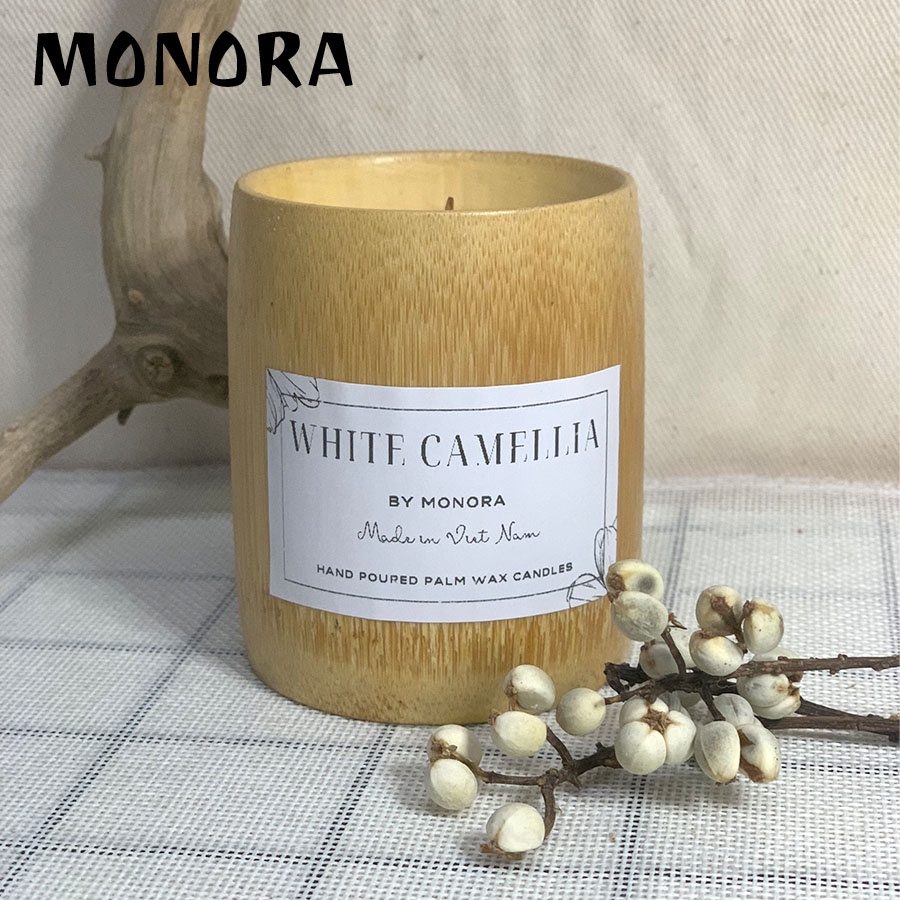 Nến Thơm hương Trà Trắng thư giãn ống tre trúc thiên nhiên MONORA C10 sáp trang trí phòng không khói  - candle decor