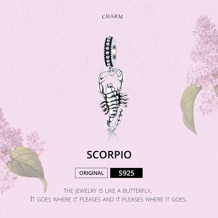 Hạt trang sức BAMOER SCC1329 bằng bạc 925 hình sao bọ cạp 3D dùng làm vòng tay hoặc dây chuyền