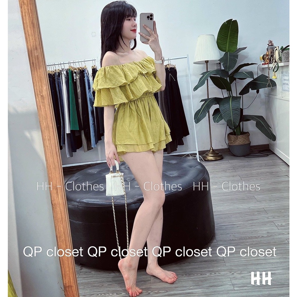 Bộ jum đùi trễ vai phối bèo tầng cực kì xinh chất QCCC