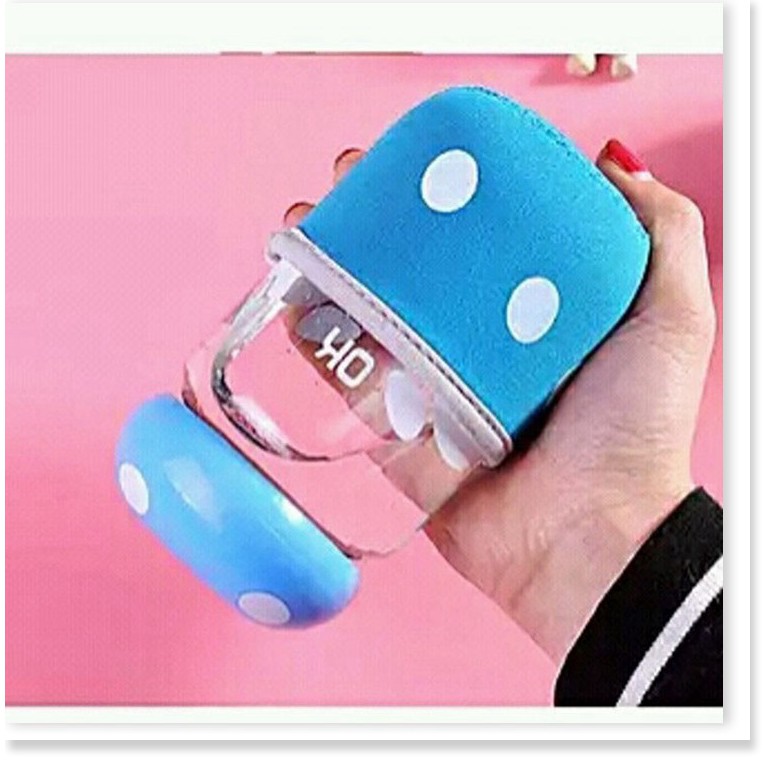Bình nước cute hình nấm dung tích 300ml nấp kim loại có túi vải - GD0865