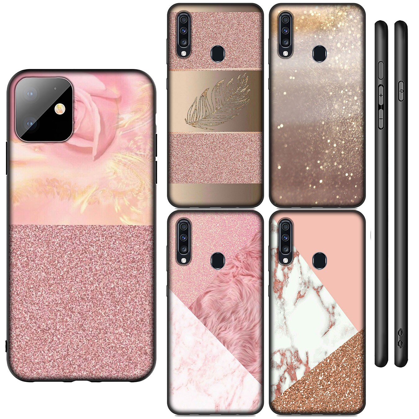 Samsung Galaxy A02S J2 J4 J5 J6 Plus J7 Prime A02 M02 j6+ A42 + Casing Soft Silicone Marble Gold Pink rose Glitter Dust Phone Case