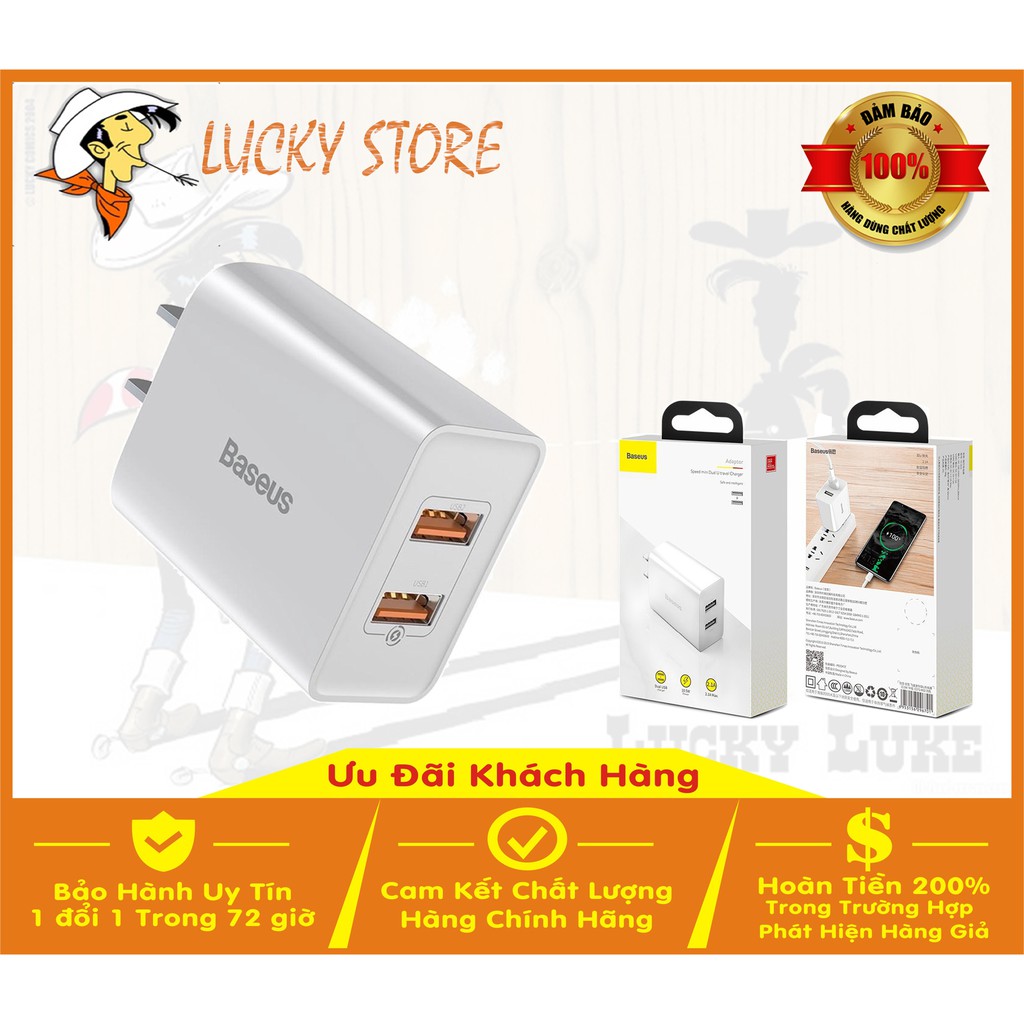 Củ sạc nhanh BASEUS 2 cổng USB 10.5W 5V 2A cho IPad iPhone 11 Pro X 8 7 Plus Xs Max Samsung Xiaomi