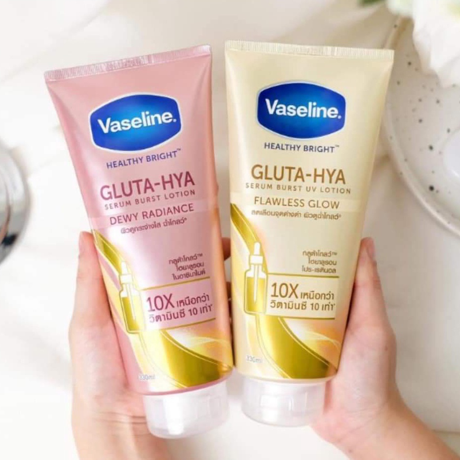 Dưỡng Thể Body Trắng Da Vaseline Healthy Bright GLUTA HYA Serum Burst Lotion 10X Thái Lan 330ml Ban Ngày và Ban Đêm