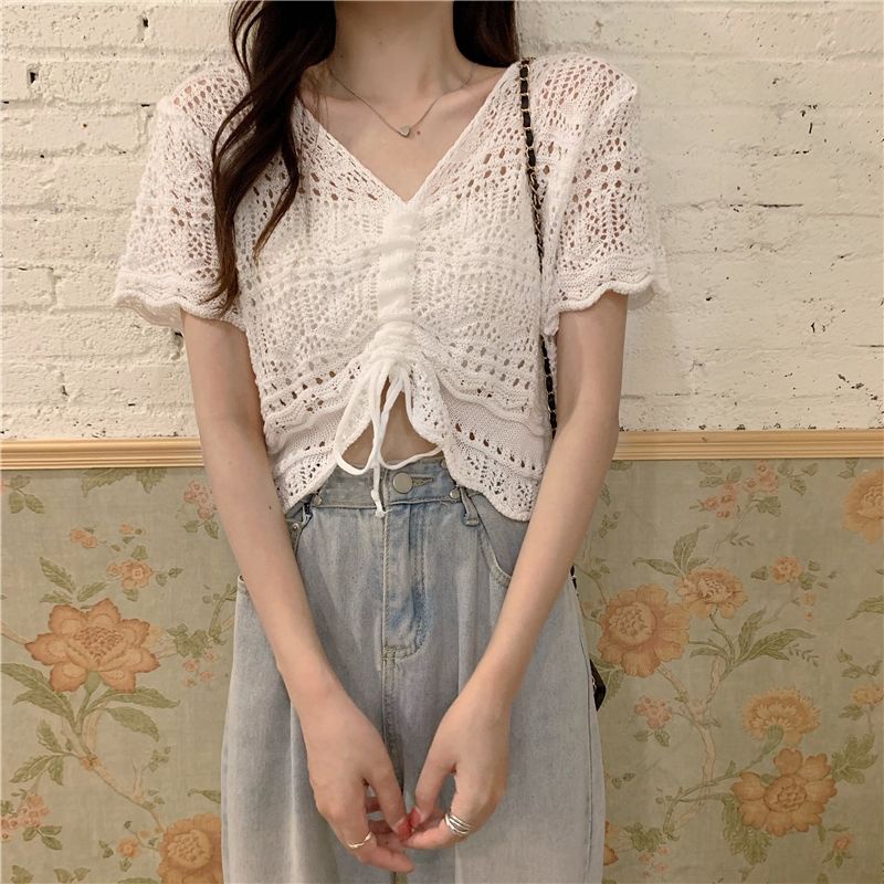 Áo Sweater Cổ Tim Thời Trang Hè Xinh Xắn Cho Nữ