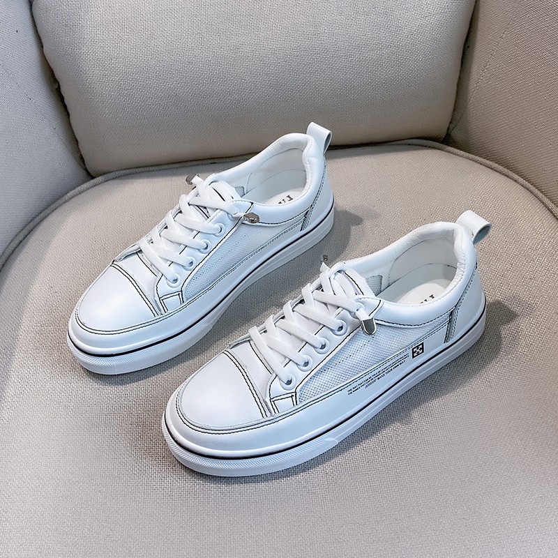 Giày thể thao nữ da mềm phối lưới thoáng khí phong cách Hàn Quốc, đế dẻo đi êm chân