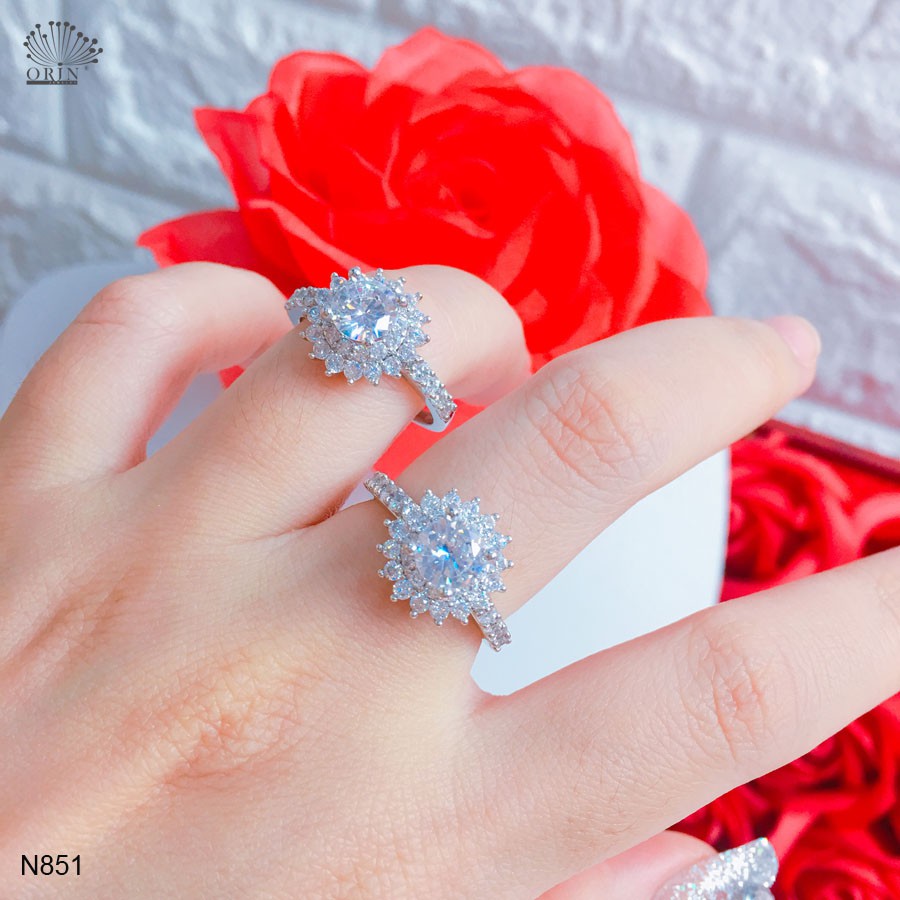 Nhẫn bạc nữ hoa sen đính đá bền màu cao cấp Orin N851