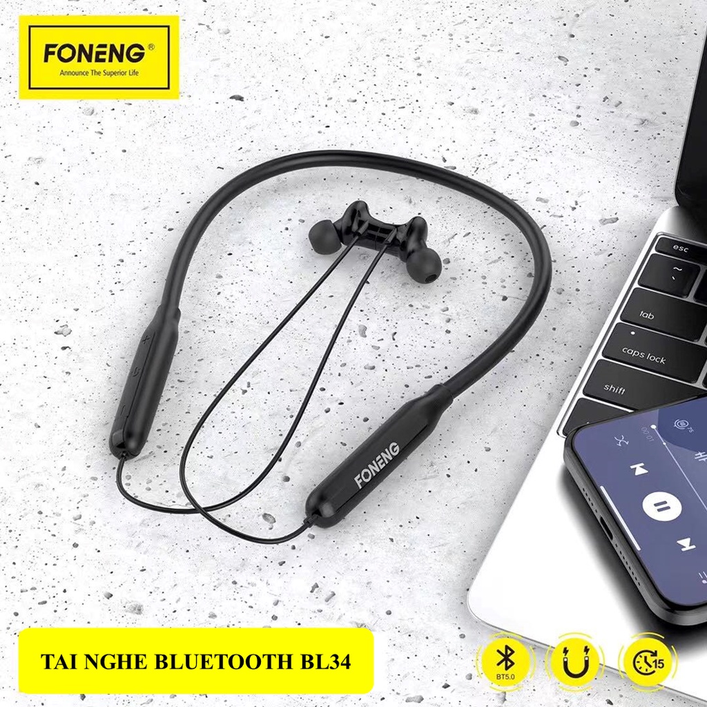 Tai nghe FONENG FLAGSHIP Bluetooth Quàng cổ BL34 Chính hãng BH 12 tháng Pin 15 giờ sử dụng