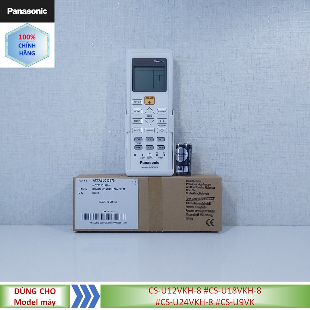 Phụ kiện [Remote chính hãng] Điều khiển điều hòa Panasonic model CS-U12VKH-8 #CS-U18VKH-8 #CS-U24VKH-8 #CS-U9VK