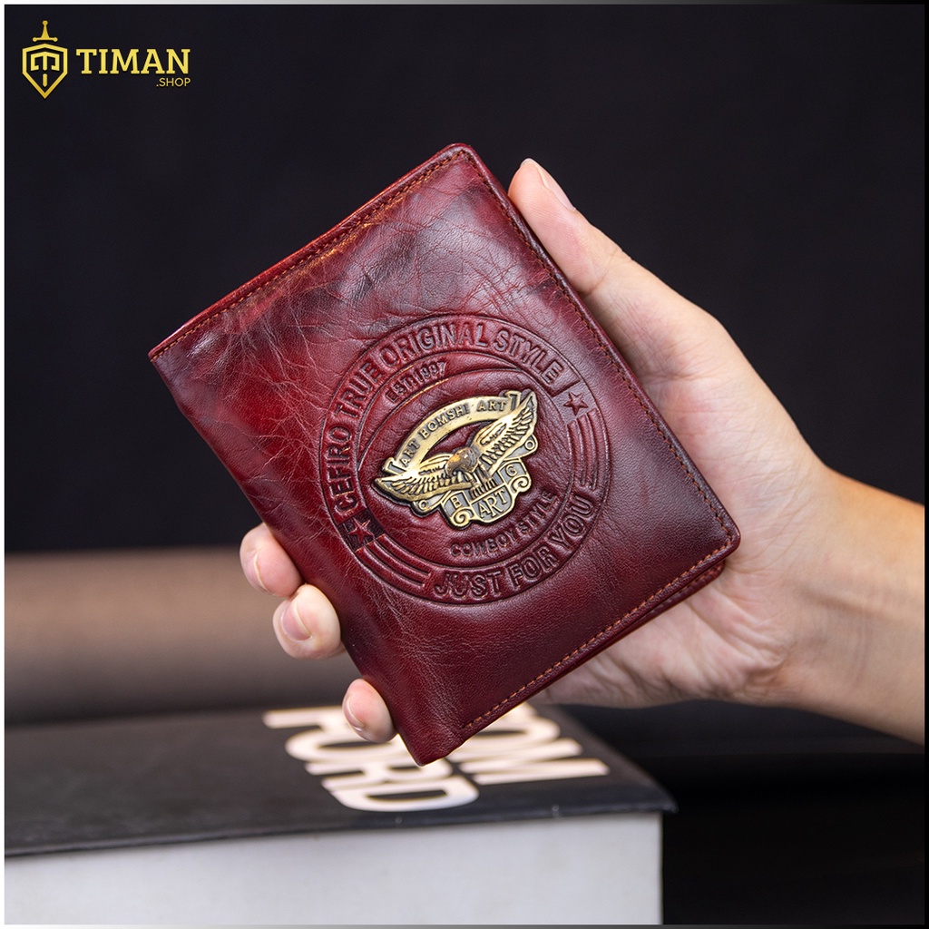 Ví nam mini dài cầm tay dáng đứng chất liệu da thật hàng hiệu bảo hành 1 năm VD03 TIMAN