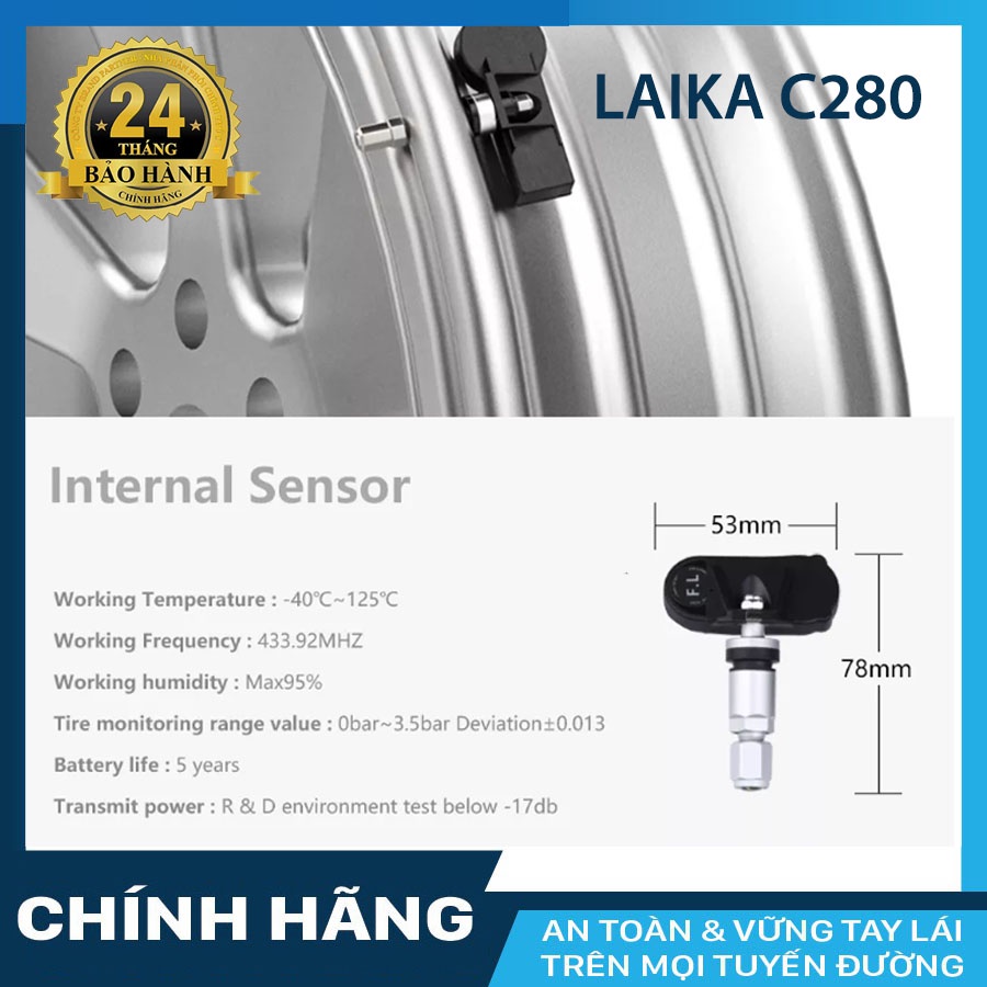 Cảm biến áp suất lốp Laika C280 van gắn trong – Bảo hành 24 tháng