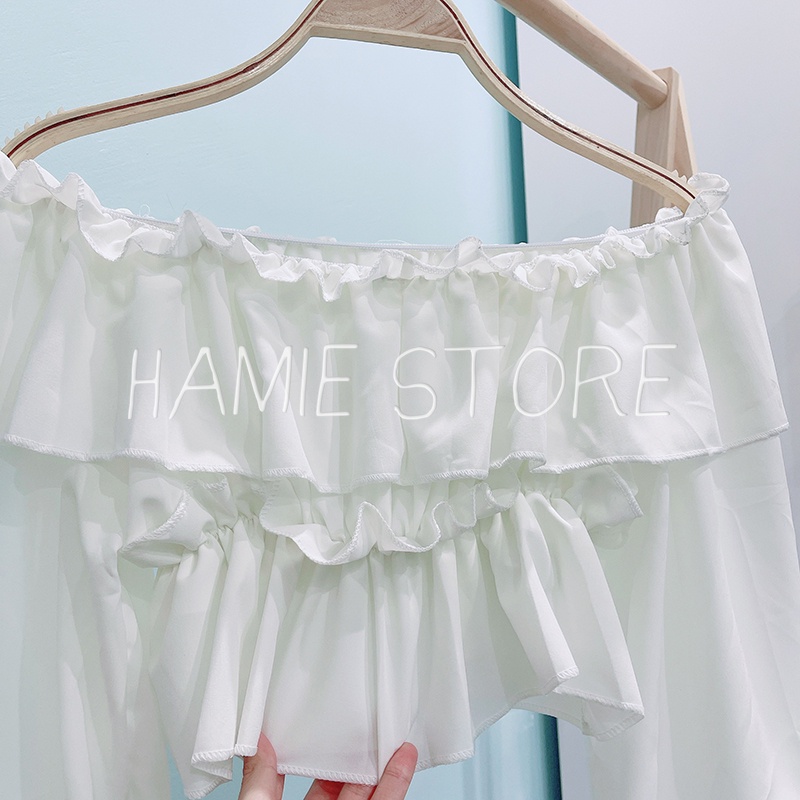 Áo trễ vai croptop bánh bèo nữ tiểu thư tay bồng HA146, áo kiểu cúp ngực bèo tầng nữ tính điệu đà