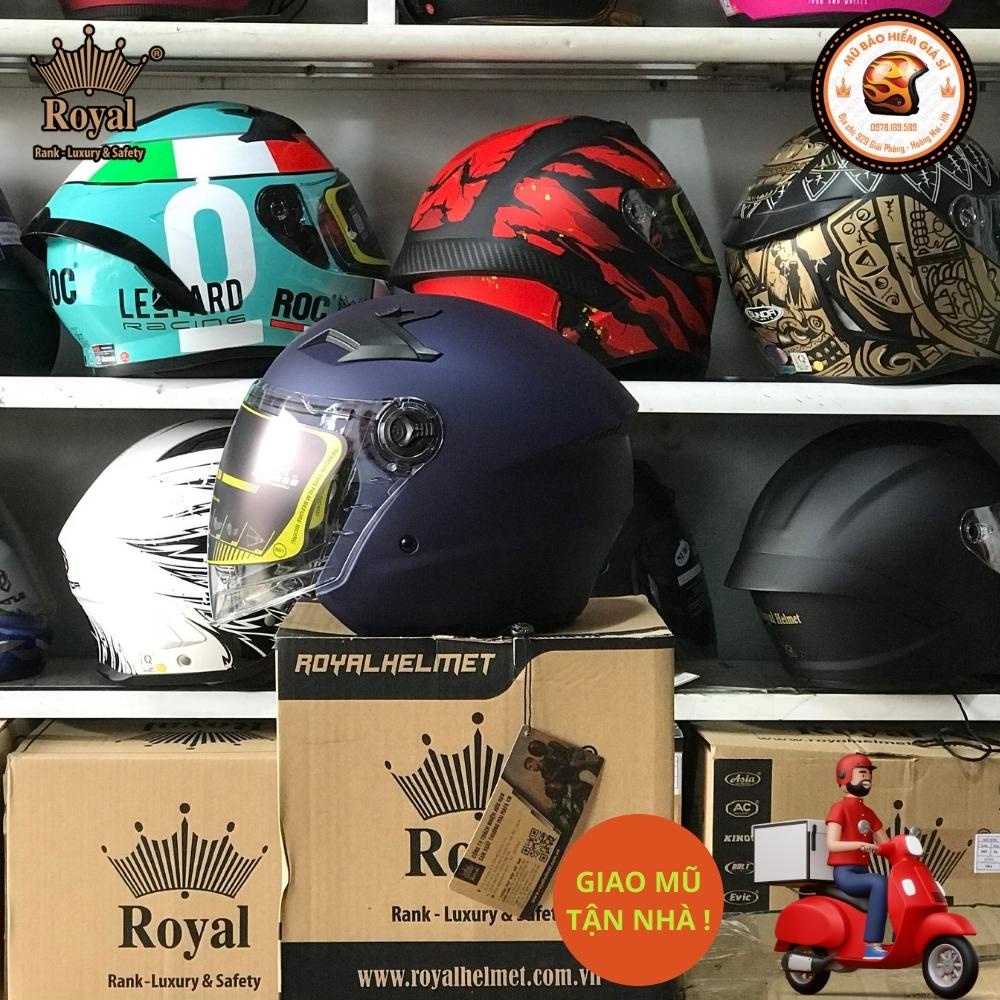 Royal M268 Mũ nón bảo hiểm 3/4 có 2 lớp kính chính hãng cao cấp nam nữ giá rẻ bảo hành 12 tháng màu đen mờ nhám bóng