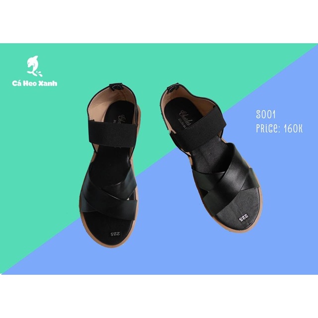 Giày sandal quai chéo dây dán màu đen