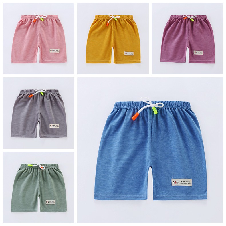 Quần Short Cotton Lưng Thun Co Giãn Màu Sắc Trơn Thời Trang Mùa Hè Cho Bé