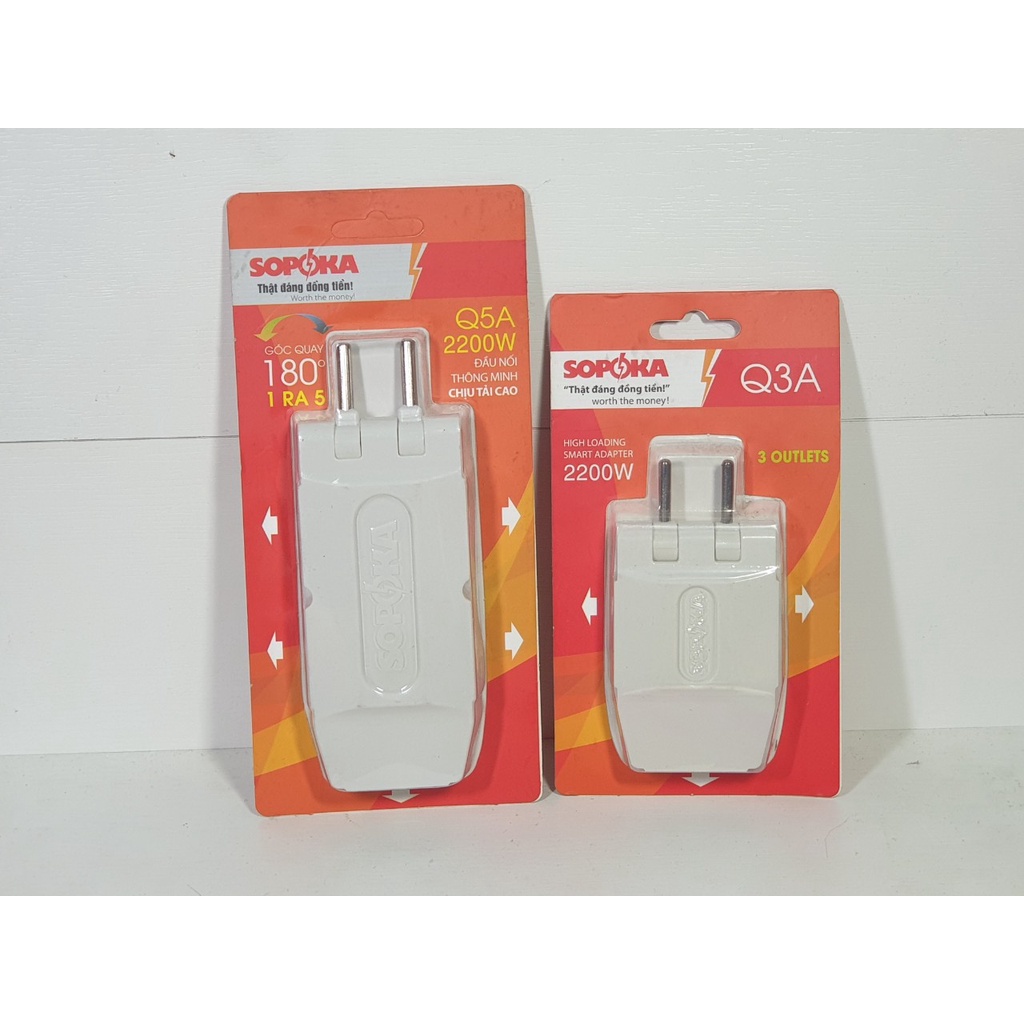 Ổ cắm chia SOPOKA thông minh Q3A-Q5T, 2 chân xoay chiều 180 độ, chịu tải 2200W - Điện nước gia dụng Hoàng Kim