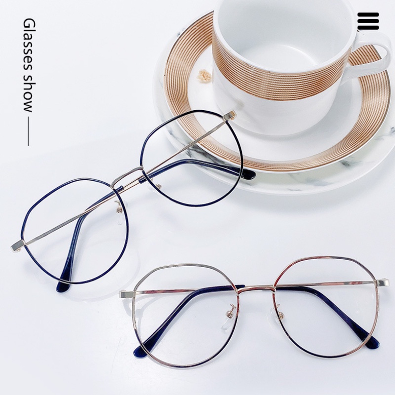 (KIQI-FASHION) COD Mắt Kính Gọng Tròn Bằng Kim Loại Chống Bức Xạ Phong Cách Cổ Điển Thời Trang Cho Nam Và Nữ