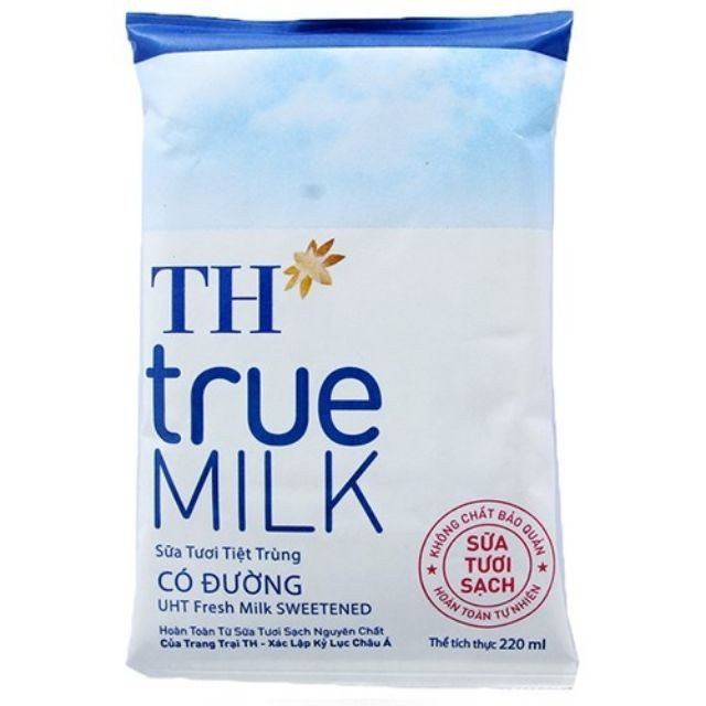 Sữa Bịch TH Túi 220ml ❤️FREESHIP❤️ Đủ Ba Vị Có Không Và ít Đường Hàng Mới Tuyệt Đối Không Phồng Bục