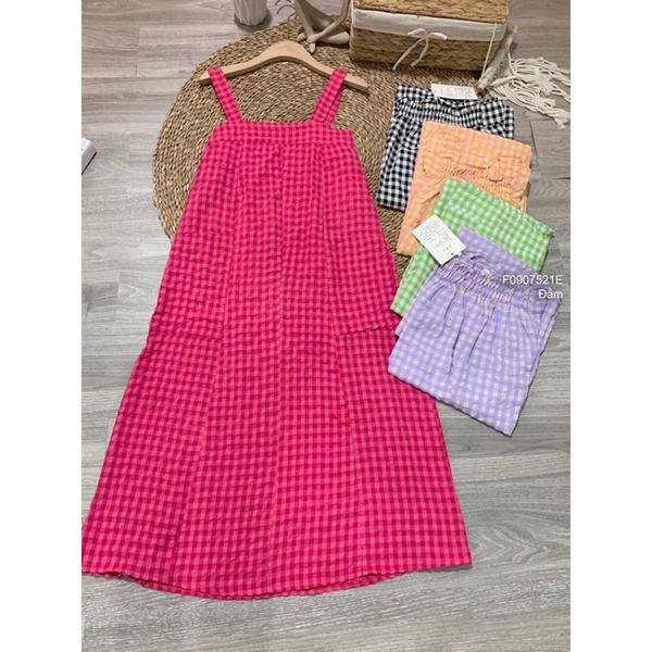 Đầm đũi caro hai dây bảng to túi hai bên TT0907