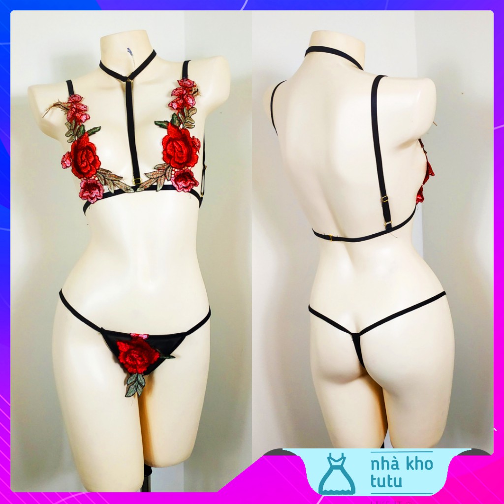 Set đồ lót 2 mảnh thêu hoa hồng siêu sexy L035 | BigBuy360 - bigbuy360.vn