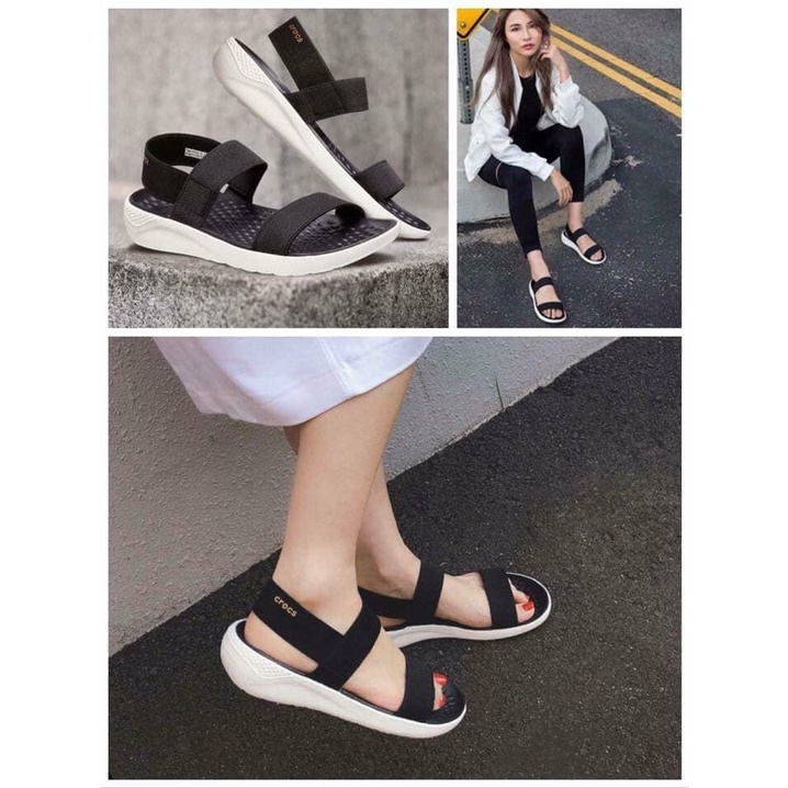 Sandal Cross Literide, xăng đan nữ thời trang màu đen đế trắng cực êm nhẹ, bền đẹp