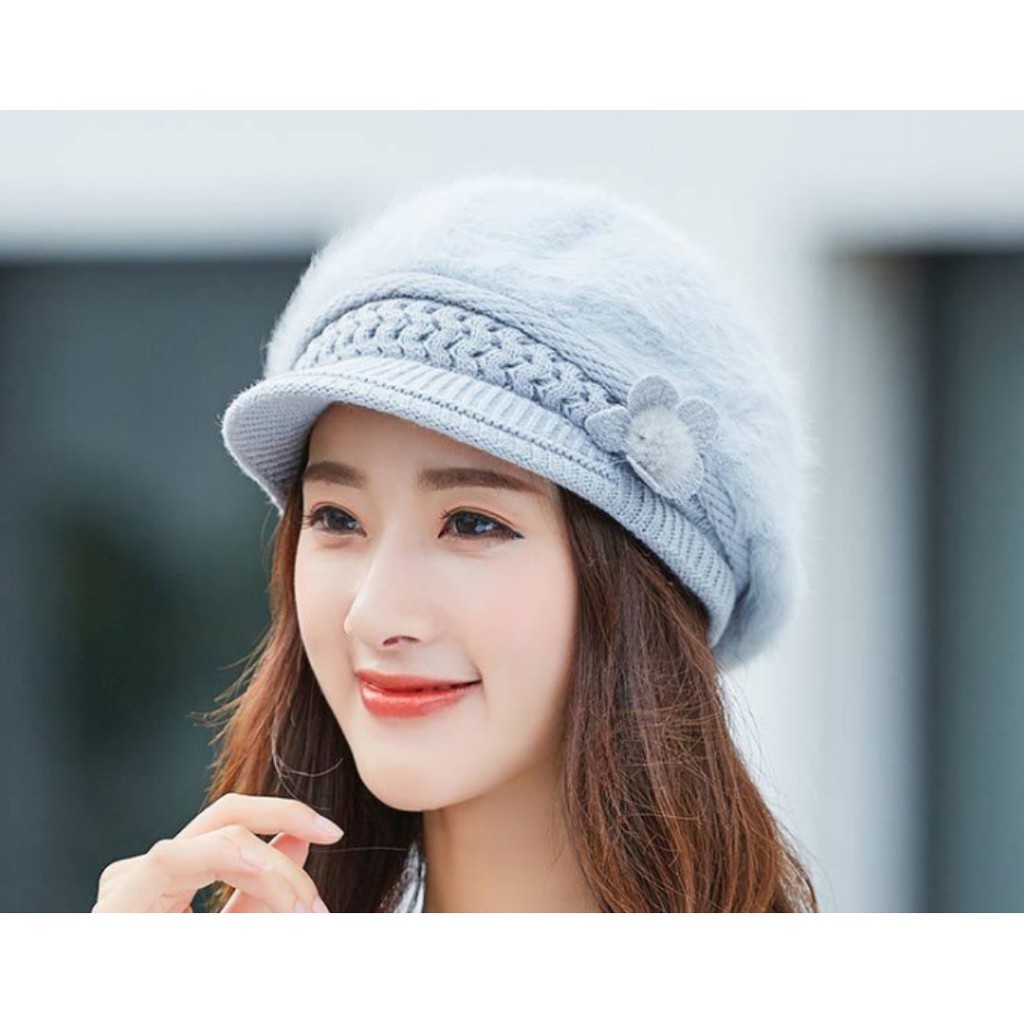 Mũ Nón Len Lông Thỏ Nữ Cao Cấp