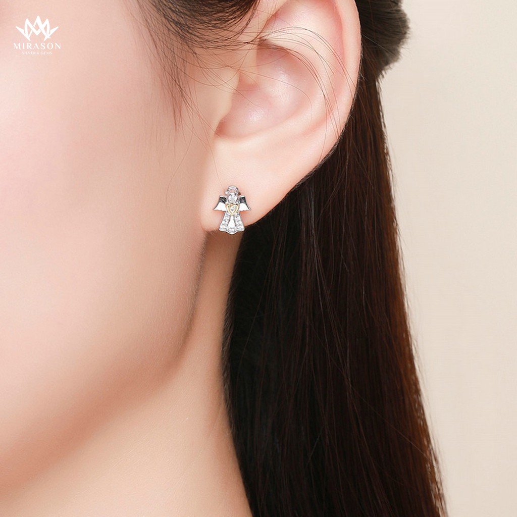 Khuyên Tai Bạc Nữ MIRASON Tiên Nữ Có Cánh Nạm Đá Sáng Lấp Lánh MBT140 -Bông Tai Nữ Bạc 925 Cao Cấp