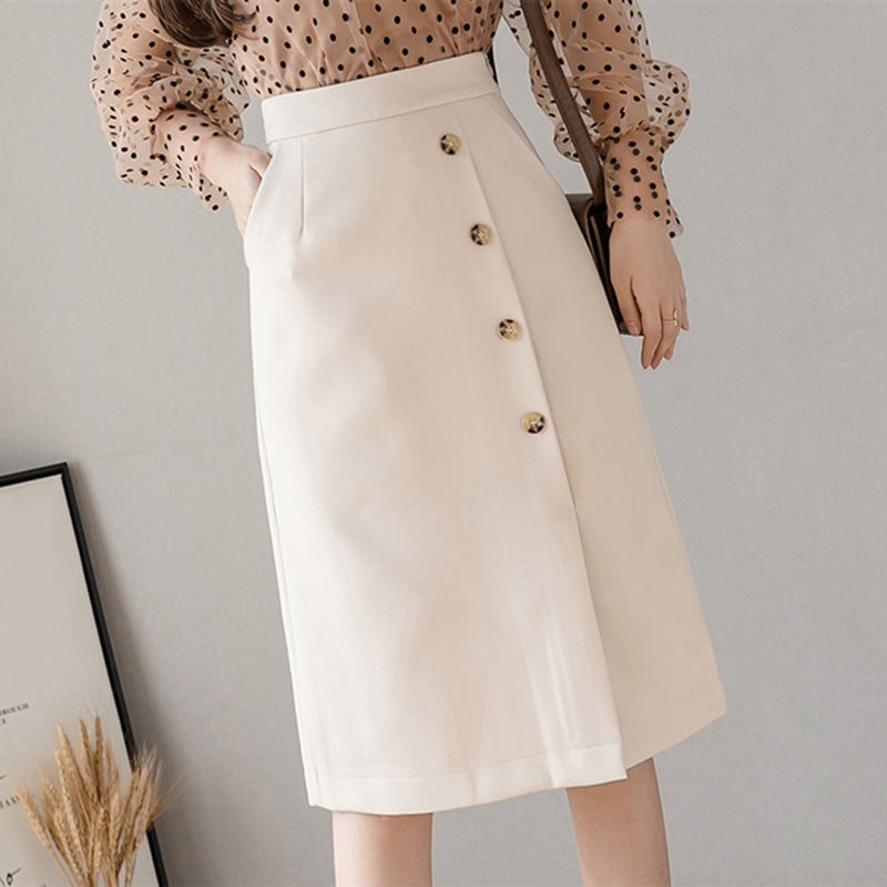 Chân Váy Midi Chữ A Lưng Cao Màu Đen Đơn Giản Thời Trang Xuân Thu Phong Cách Hàn Quốc Cho Nữ