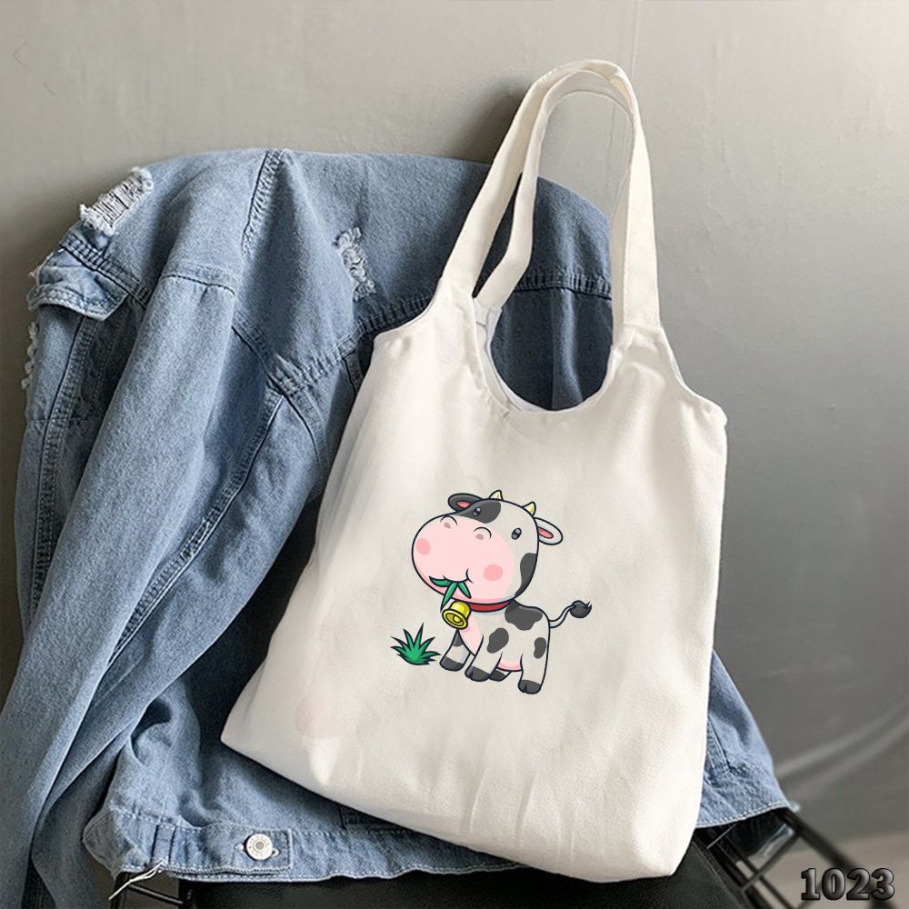 Túi Tote Vải Canvas Thời Trang Hàn Quốc 1023 486 Bò Sữa Ăn Cỏ Dễ Thương Cực Đẹp