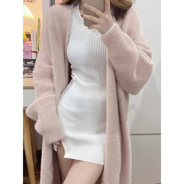 Áo Khoác Len Lông Thỏ Tay Ôm Dáng Dài Hàng QC cao cấp N.C.Store
