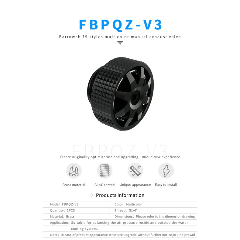 Van Xả Khí Thải Tay Barrowch FBPQZ-V3 Nhiều Màu Sắc Dành Cho Hệ Thống Nước Giảm Áp Lực Cải Thiện Hệ Thống Ổn Định