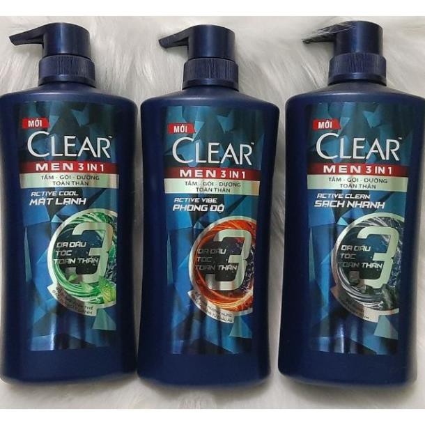 Dầu tắm gội Clear Men 3 in 1 630ml