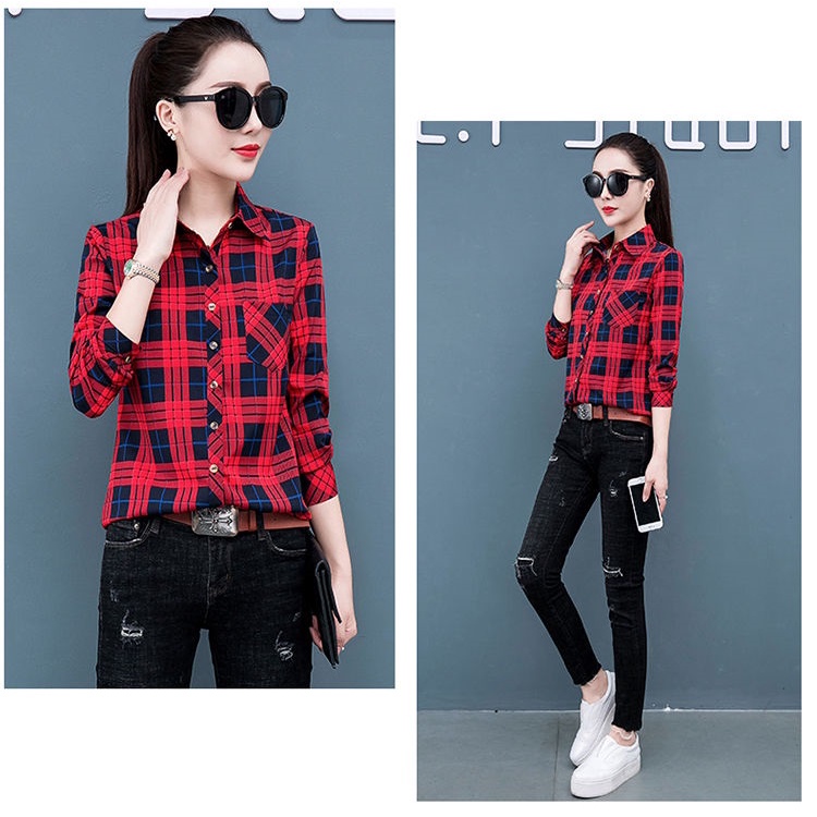 Áo Sơ mi kiểu nữ, Áo Sơ mi nữ caro công sở Chất vải đẹp Sm49