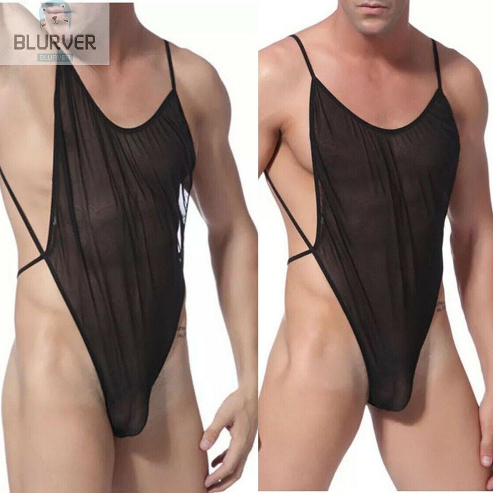 BLURVER~Bodysuit Lingerie Male Nightwear See Through Sheer Sleepwear Sleeveless#blueriver