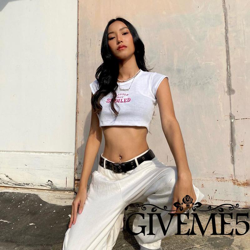 Áo Croptop Ngắn Tay In Chữ Thời Trang Mùa Hè Cho Nữ