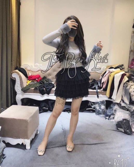 Chân váy xếp li tầng công chúa viền nhũ