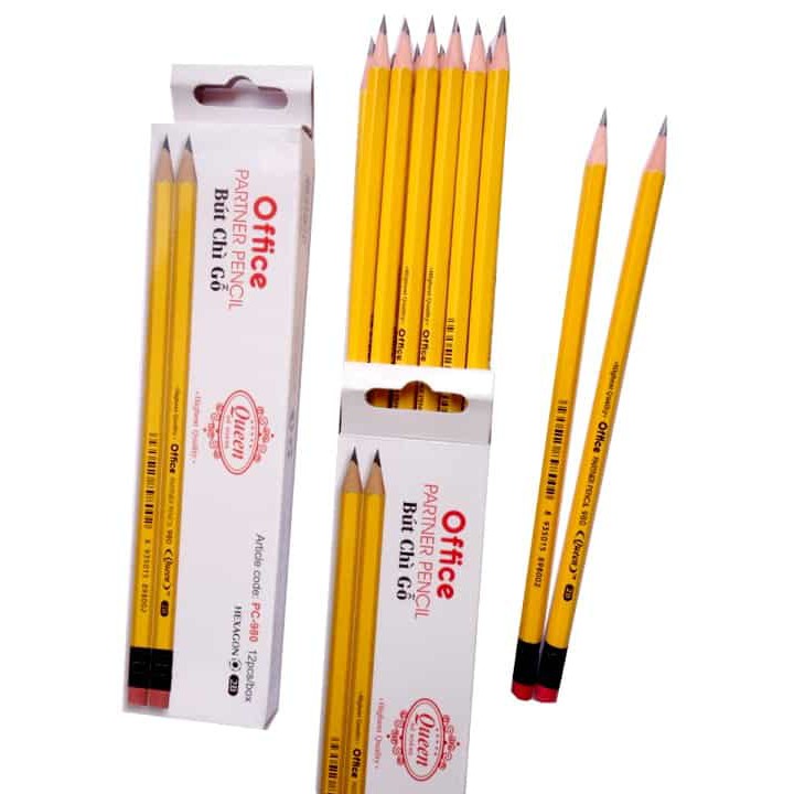 Combo 3 chiếc Bút chì Queen 2B - Viết chì gỗ có tẩy - PC980