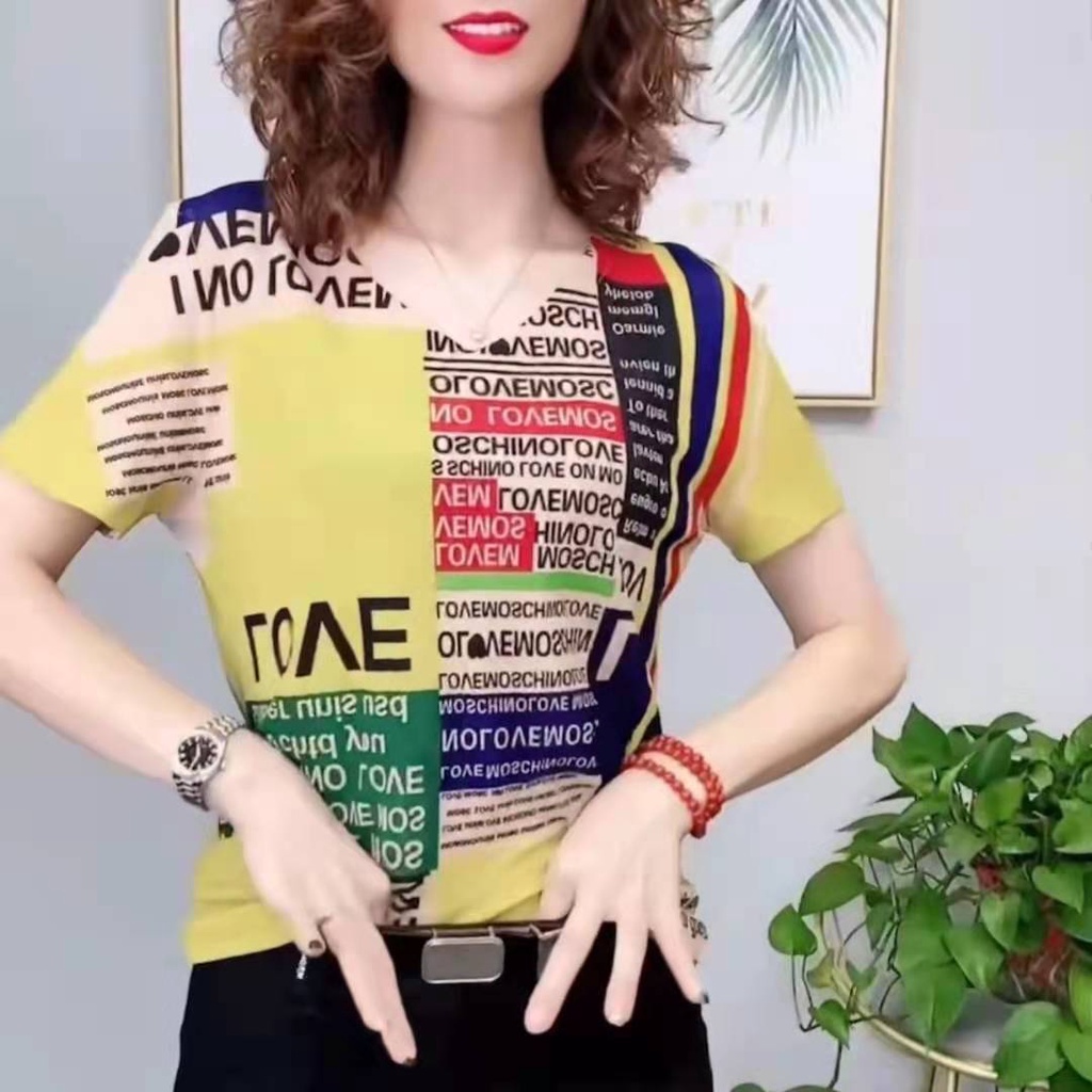 Áo Thun Ngắn Tay Dáng Rộng In Họa Tiết Thời Trang Mùa Hè Phương Tây Dành Cho Nữ