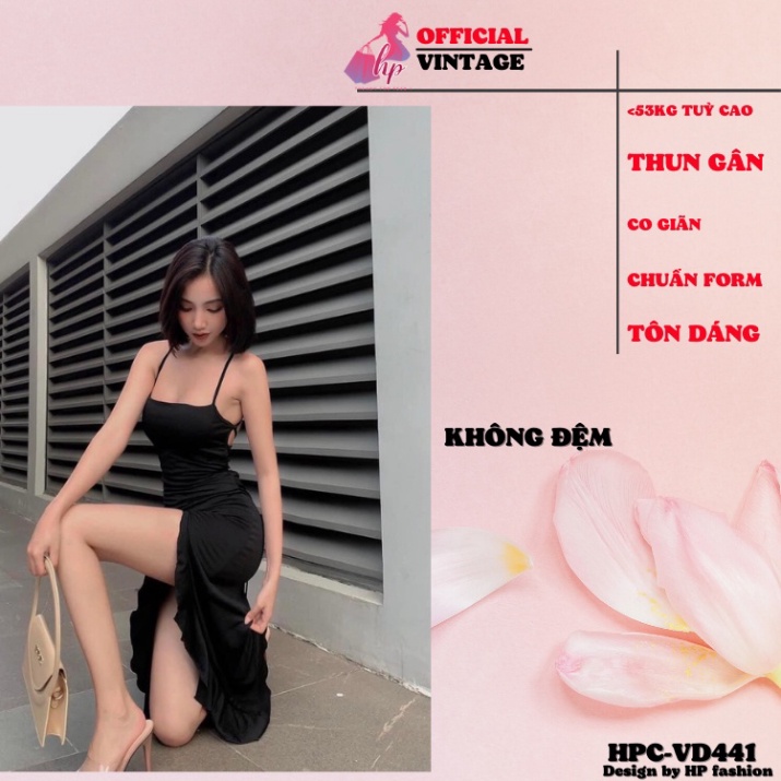 Đầm body nữ hở lưng xẻ tà màu đen, váy đan dây  sang chảnh dự tiệc VD441  -MM
