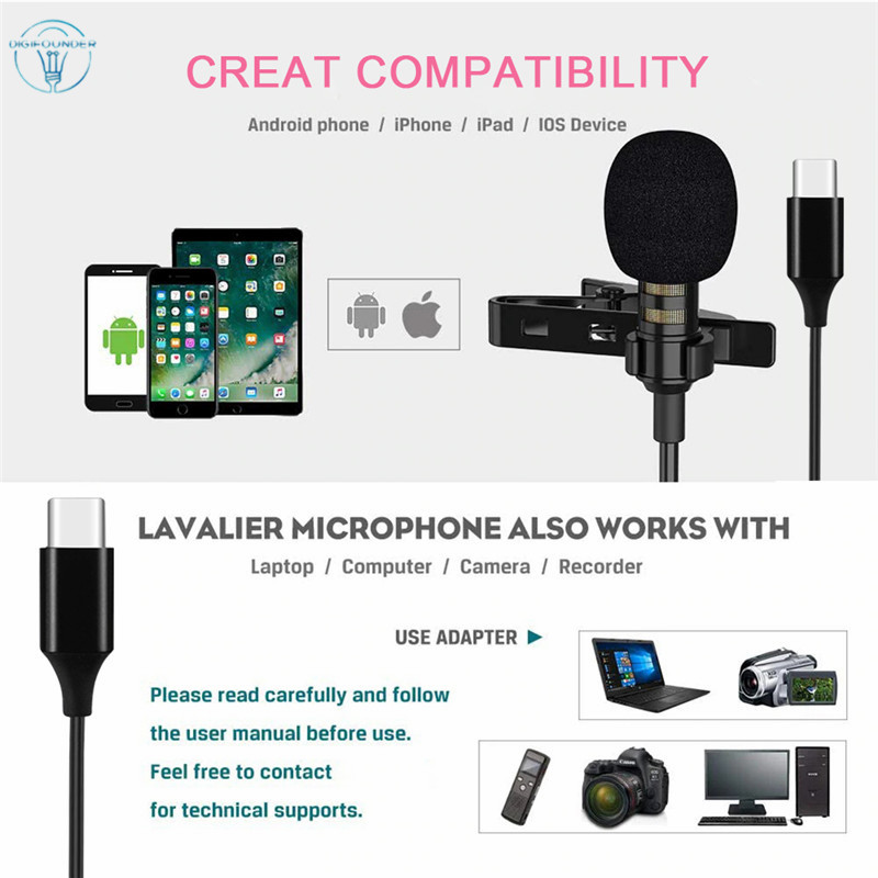 Micro mini có dây Type-C dạng kẹp tiện dụng cho điện thoại/laptop