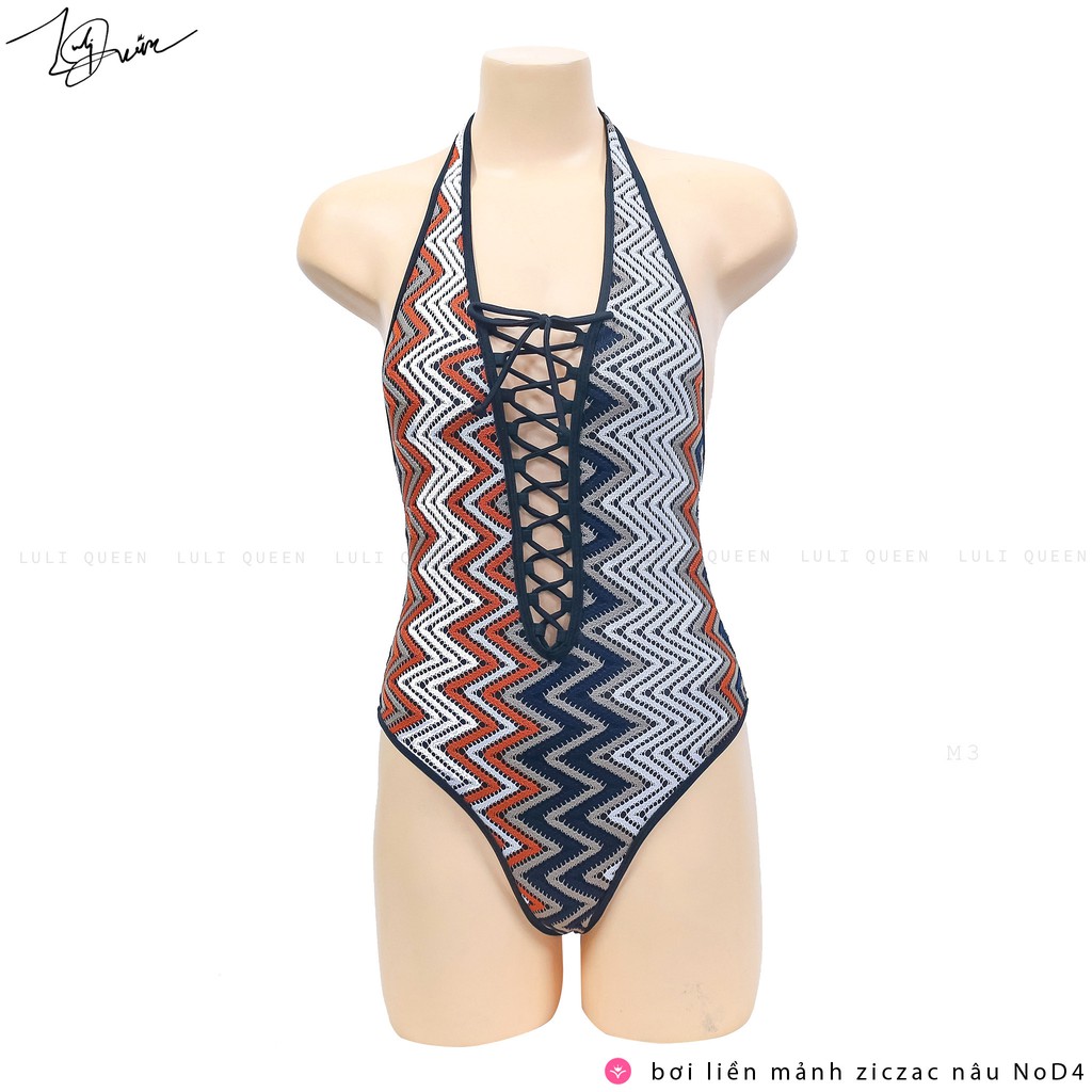 Bikini liền mảnh khoét lưng nâu giá rẻ [GIÁ SỈ][ẢNH THẬT] Bơi liền mảnh ziczac giá siêu rẻ