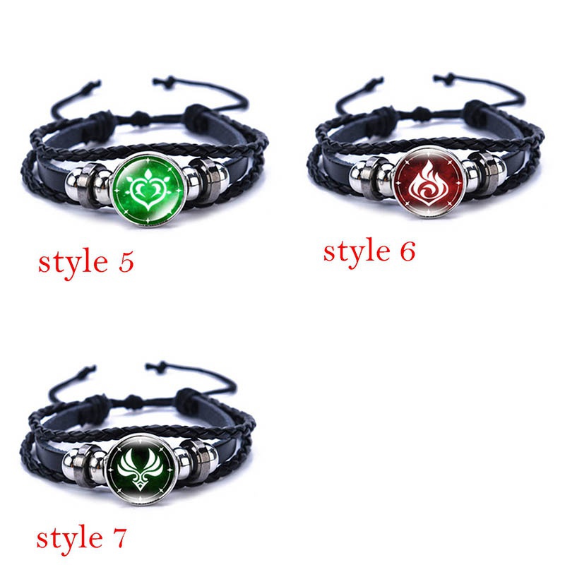 Vòng tay bằng da có thể điều chỉnh thiết kế họa tiết mô phỏng theo game Genshin Impact thời trang