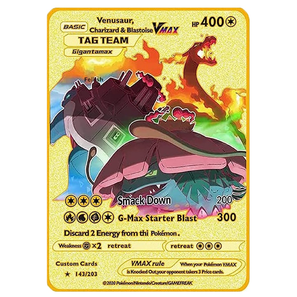 Set 4 thẻ bài Pokemon mạ vàng siêu mỏng Vmax