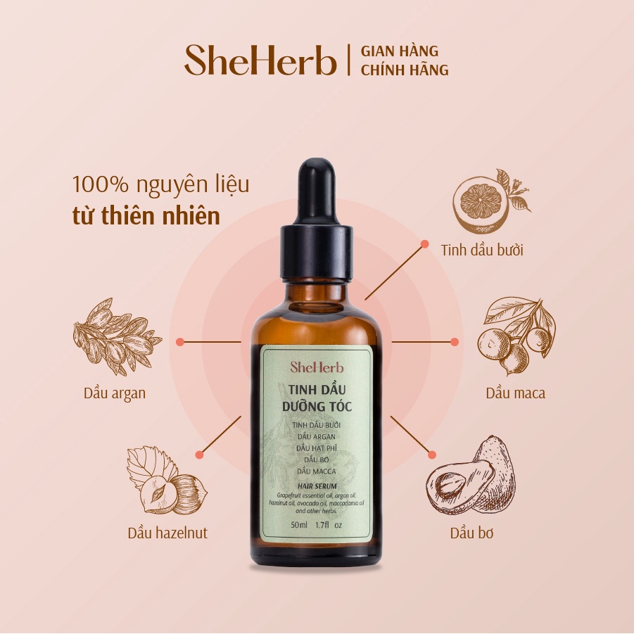 Serum Dưỡng Tóc Vỏ Bưởi She Herb - Phục Hồi Tóc Hư Tổn Nặng 50ml